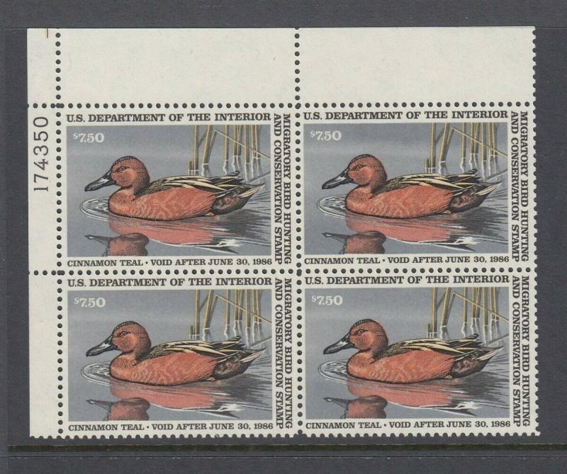 RW52 1985 Duck Plate Block (Mint NEVER HINGED) Face $30.00 cv$45.00