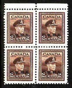 Canada-Sc#O2- id10232-unused NH 2c block of 4-KGVI-overprinted OHMS-1949-50-