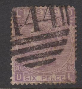 Great Britain 1869 QV 6d Dull Violet Sideface Sc#51 Plate #8 Used Fault