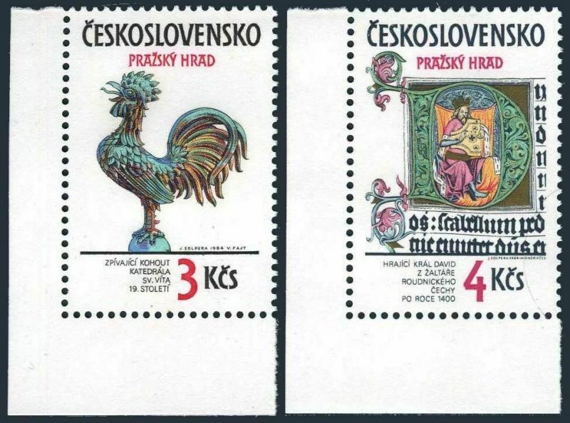 Czechoslovakia 2518-2519,MNH.Mi 2773-2774. Prague Castle,1984.Crowing rooster,