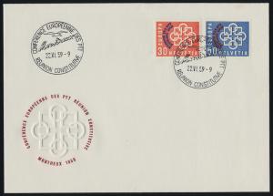 Switzerland 376-7 on FDC - EUROPA, Reunion des PTT D'Europe 1959 o/p