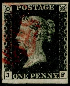 SG1, 1d intense black PLATE 6, FINE used. Cat £550. RED MX. 4 MARGINS. JF