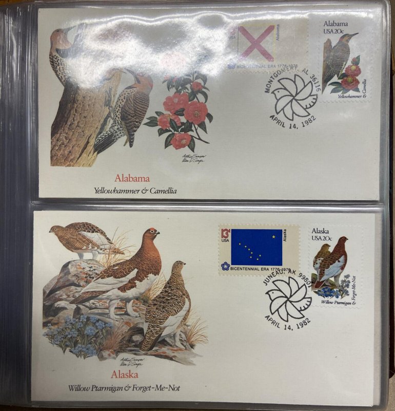 100 STAMPS OF 50 STATES CMPLT SET 50 BIRDS/FLOWERS IN ALBUM & 50 STATES STAMPS *