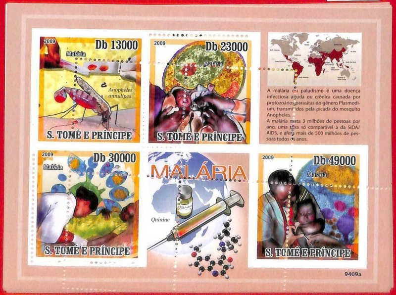 A4441 - SAO TOME & PRINCIPE-ERROR MISPERF: 2009, Medicine, Red Cross, Malaria