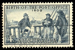 AUSTRALIA Sc 332 USED - 1959 4p -  Birth of Post Office - Postmaster I. Nichols