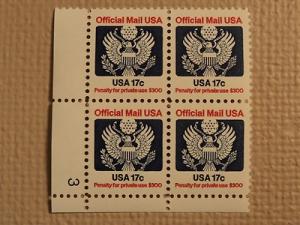 USPS Scott O130 17c Official Mail USA 1983 Mint NH Plate ...