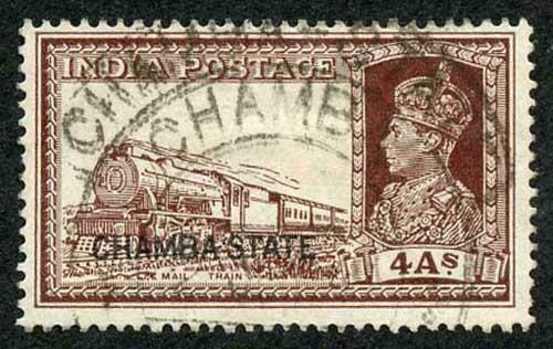 CHAMBA STATE SG90 KGVI 4a brown Fine Used (genuine postmark)