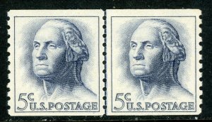 USA 1962 Washington 5¢ Perf 10 Vert Coil Line Pair Untagged Scott 1229 MNH T84 ⭐