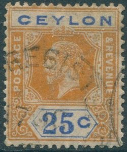 Ceylon 1912 SG312 25c orange and blue KGV #1 FU (amd)