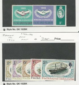 Falkland Islands, Postage Stamp, #156-157, 192-196 Mint Hinged, 1965-70, JFZ