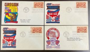 964 Cachetcraft Lot of 4 Oregon Territory Centennial FDCs 1948