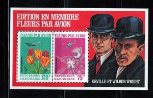 Gabon 1971 Wilbur Wright, Tulip, Orchids, Plane, MNH Souvenir Sheet of 2 Sc C111