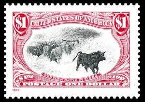 US 3209h 1898 Trans-Mississippi Western Cattle in Storm $1 single MNH 1998