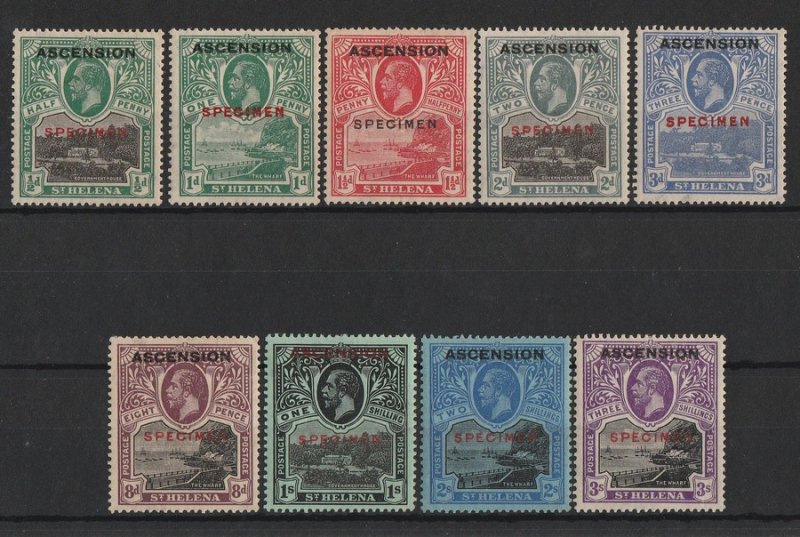 ASCENSION : 1922 KGV Pictorial set SPECIMEN. 6 with CERTIFICATE.