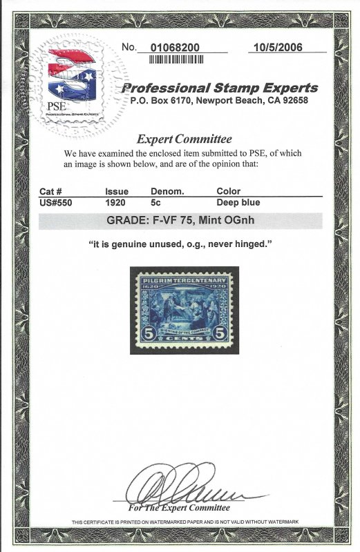 550 MNH F-VF PSE 75
