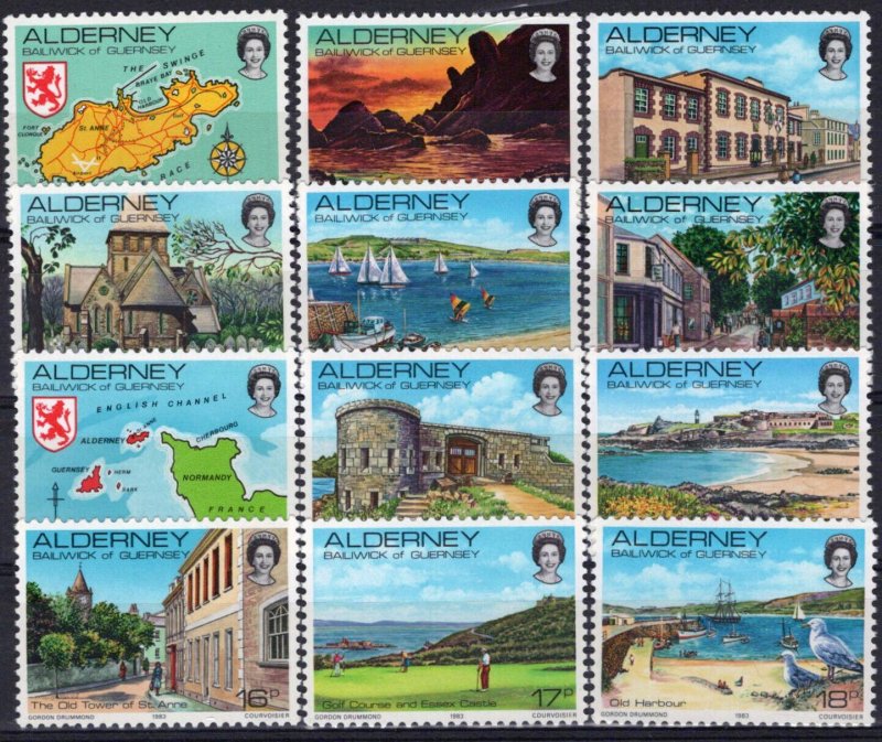 ZAYIX Alderney 1-12 MNH Maps Castles Harbors Scenic Views 092023SM79M