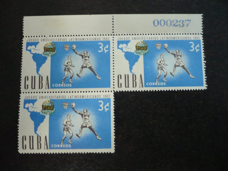 Stamps - Cuba - Scott# 753-756 - Mint Hinged Set of 4 Stamps in Blocks of 3