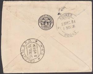 AUSTRALIA 1936 Airmail cover to India 1/2d rate inc. 1/- Lyre Bird.........57295