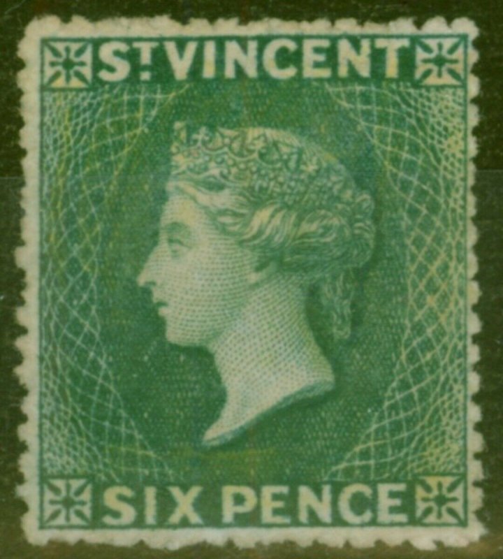 St Vincent 1873 6d Dull Blue-Green SG19 P.15 Wmk Sideways Fine Unused Scarce ... 