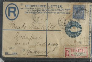 TRINIDAD COVER (PP2412B)  1912 KE 2D RLE+ 2 1/2D REG SENT VIA LONDON TO HUNGARY! 