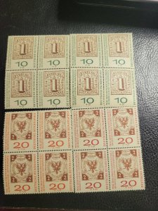 West Germany MI# 310A & B, 311A & B, MNH, blocks of 4