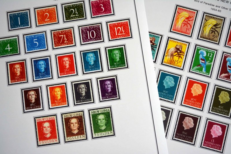 COLOR PRINTED DUTCH NEW GUINEA 1950-1963 STAMP ALBUM PAGES (7 illustrated pages)
