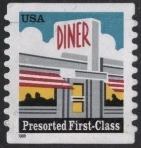 US 3208A (used) (25¢) diner (s/a coil, small 1998)