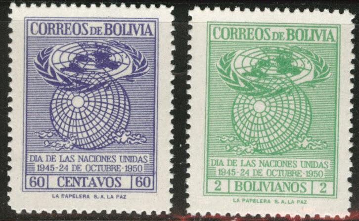 Bolivia Scott 340-1 MH* 1950 UN regular set CV$2.50