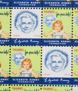 1956 Elizabeth Kenny Foundation Label, Cinderella Stamp Full Sheet of 100