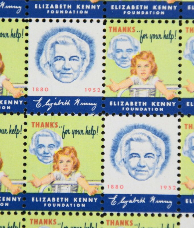 1956 Elizabeth Kenny Foundation Label, Cinderella Stamp Full Sheet of 100