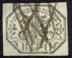 Italy Roman States Sc# 7 Used (pen cancel) 1852 6b Definitives