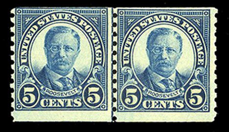 United States, 1910-30 #602 Cat$22.50, 1924 5c dark blue, horizontal joint li...