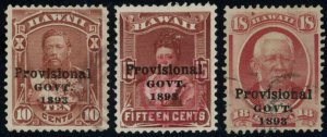 HAWAII Scott# 68/ /71 Three USED Provisional Overprints  SCV $88 (51994) 
