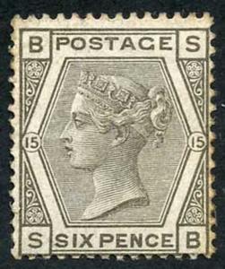 SG147 6d Grey Plate 15 Re-gummed Cat 500 pounds