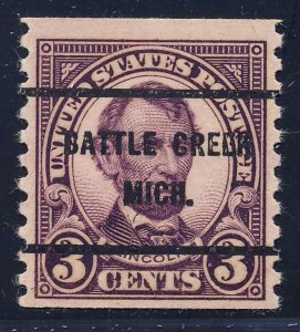 Battle Creek MI, 600-61 Bureau Precancel, 3¢ coil Lincoln