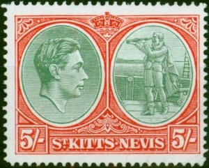 St Kitts Nevis 1950 5s Green & Scarlet Vermilion SG77c P.14 Chalk Fine VLMM