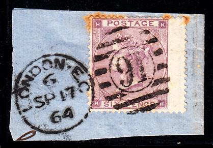 Great Britain used #39d 6p Victoria with hairlines Position KH 