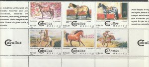 MEXICO 1893, HORSES, BLOCK OF SIX WITH FOUR LABELS. MINT, NH. VF.