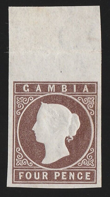 GAMBIA 1874 QV Cameo 4d brown wmk Crown CC imperf. RARE MNH **.