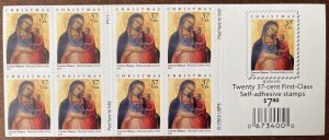 Scott #3820a Christmas 2003 booklet pane of 20