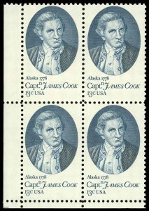 US Scott 1732 VF/MNH Corner Margin Block- 1978 13¢ Capt. James Cook - P.O. Fresh