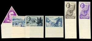 Monaco #189-202, B93 (YT 295-300) Cat€44, 1946 Roosevelt, imperf. set, ligh...