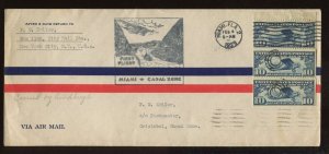 C10a Booklet Pane Used on 1929 Lindbergh Flight Cover Miami to Canal Zone 941C