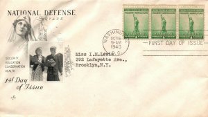 1940 - National Defense Series FDC - Typed - Block of 3 - Cachet - F284