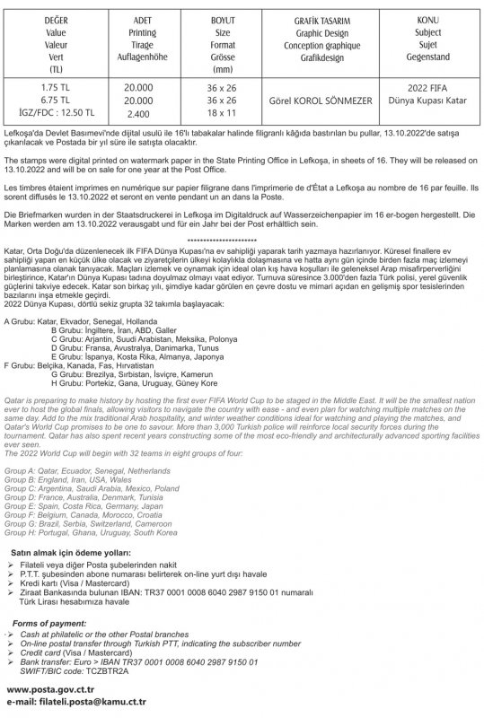 Turkish Cyprus 2022 Fifa World CUP Qatar Sheets Europe Turkey, Air Mail Stamp / HipStamp