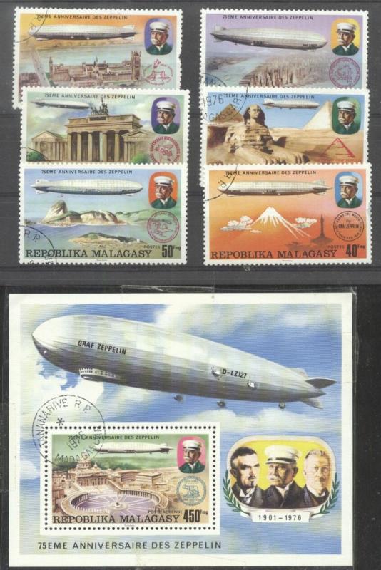 Madagascar 1976 Zeppelins, set+perf. sheet, used    M.279