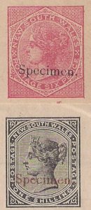 NEW SOUTH WALES Specimen overprint on NSW telegraph stamps cut squares part form