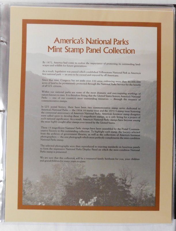 America's National Parks Commemorative 15 Mint Stamp Panels Collection in Album