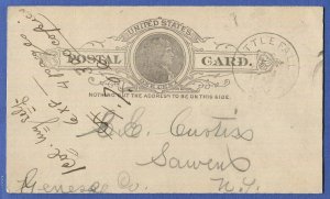 1889 UX9 Printing Flaws used postal card, LITTLE FALLS, NY