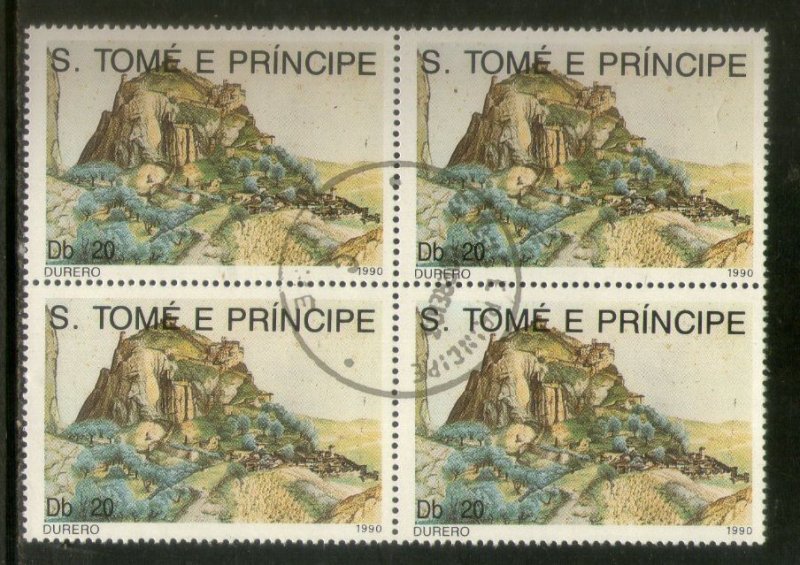 St. Thomas & Prince Is. 1990 Landscape Durer Painting Art BLK/4 Cancelled # 98b